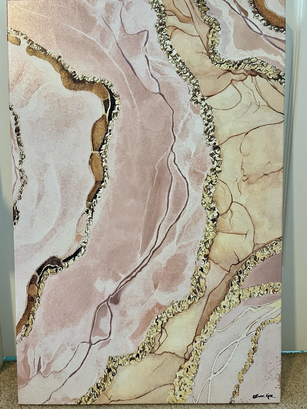 Oliver Gal 30x20 Safari Pastel Blush Abstract Canvas Art Glam Geode Pink Gold